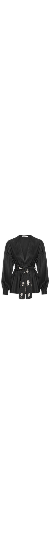 Kimono Feminino Linho Bordado Sonhos - Preto