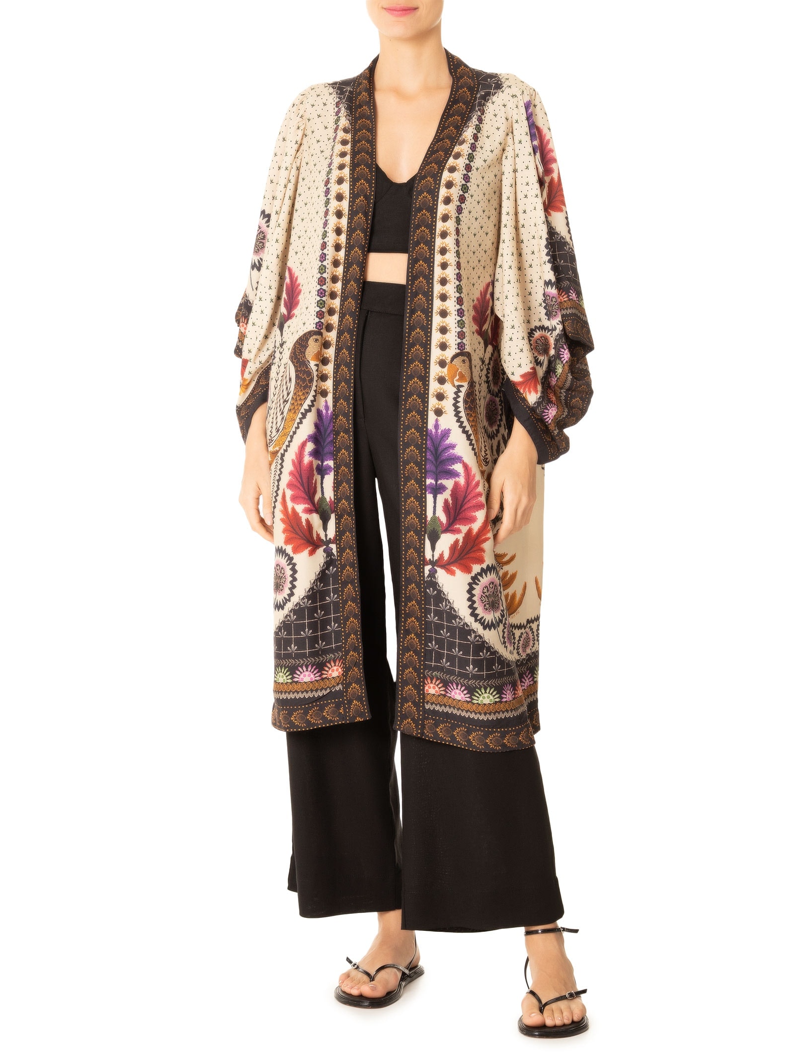 Kimono Feminino Maxi Tapete De Arara Bege Farm