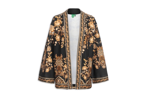 Kimono Feminino Moletom Flora Abacaxi - Preto