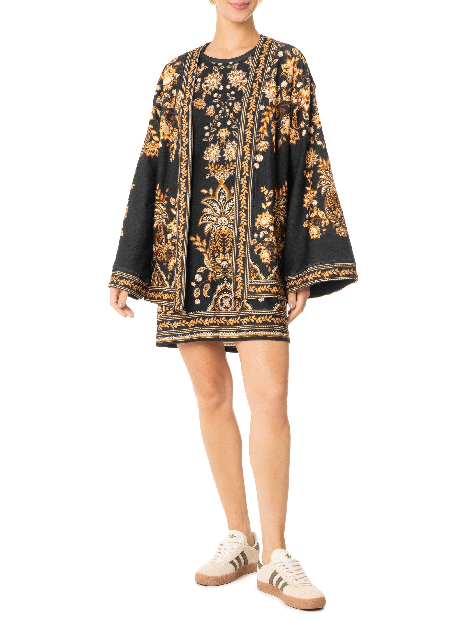 Farm - Kimono Feminino Moletom Flora Abacaxi - Preto