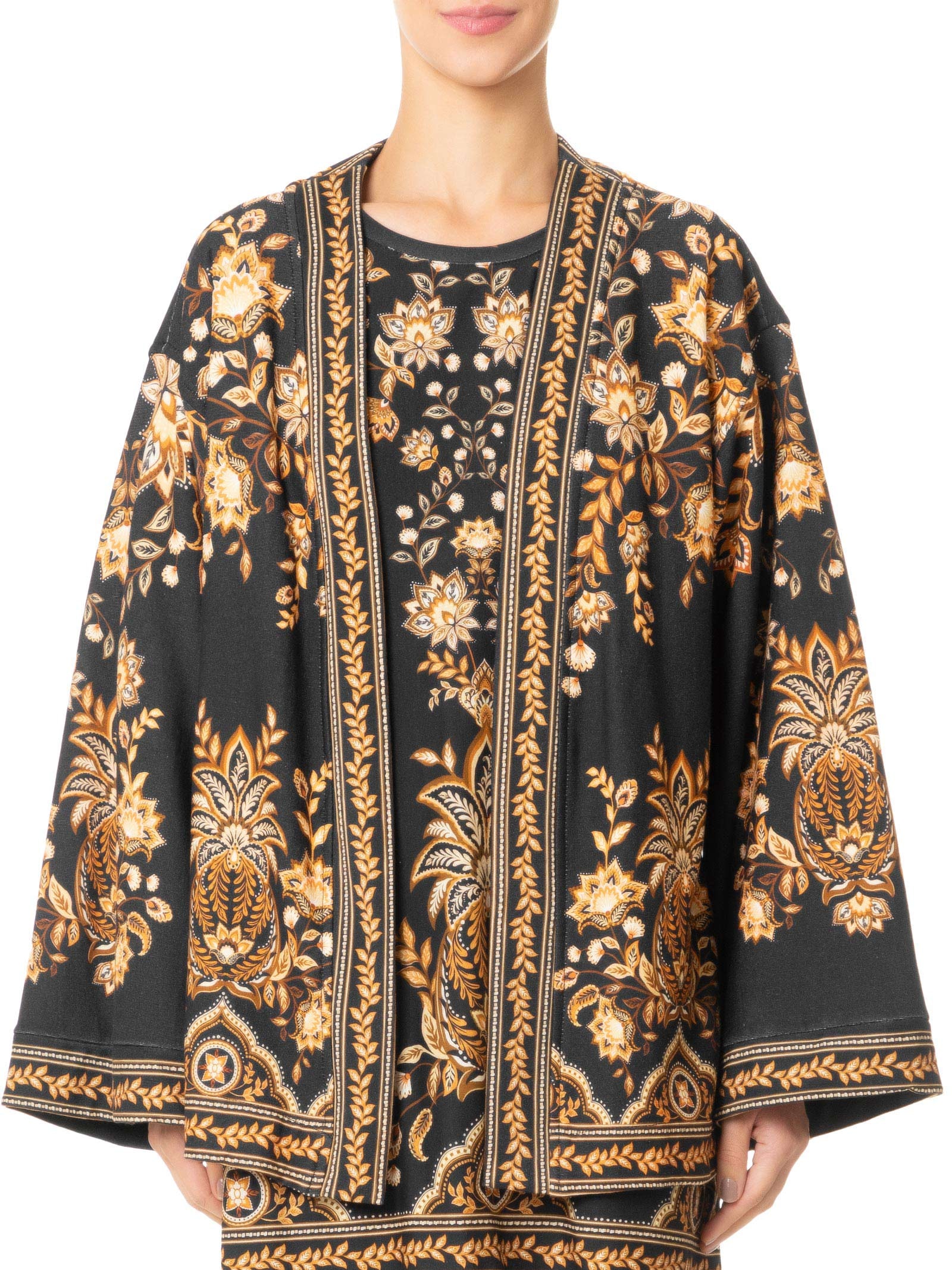 Kimono Feminino Moletom Flora Abacaxi Preto Farm