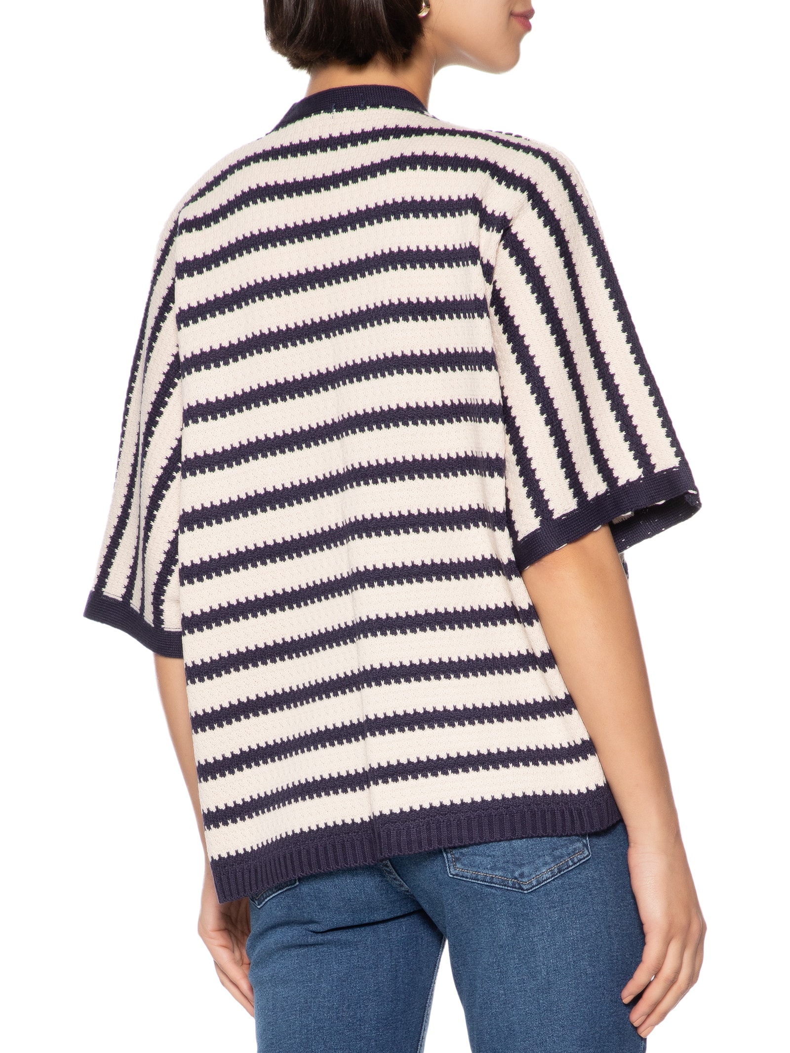 Cantão - Kimono Feminino Tricot Listras Lab - Branco