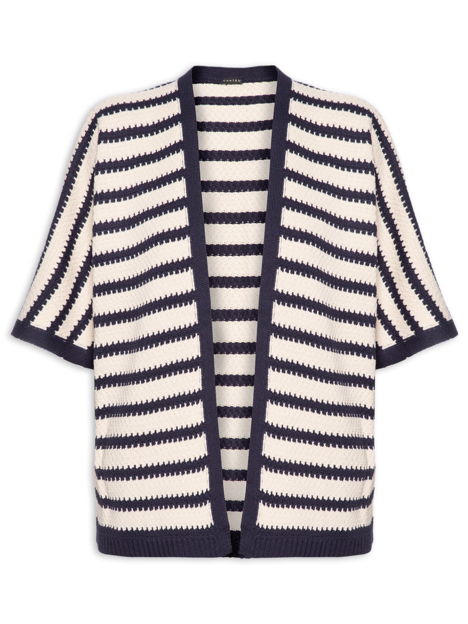 Cantão - Kimono Feminino Tricot Listras Lab - Branco