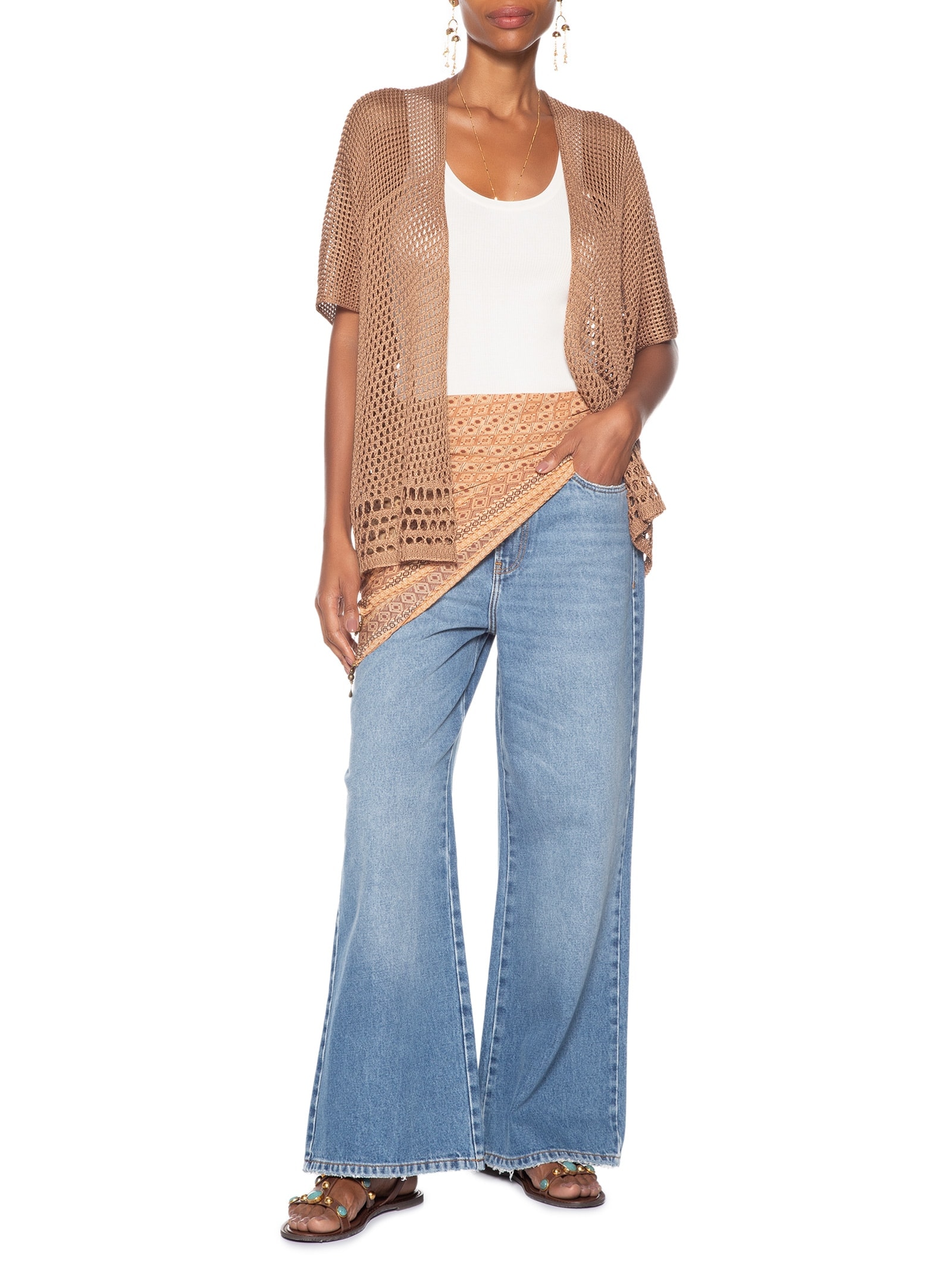 Kimono Feminino Tricot Telado Marrom Maria Filó