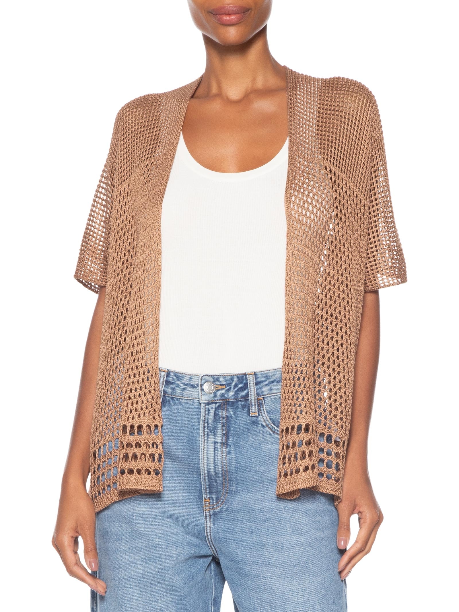 Kimono Feminino Tricot Telado Marrom Maria Filó