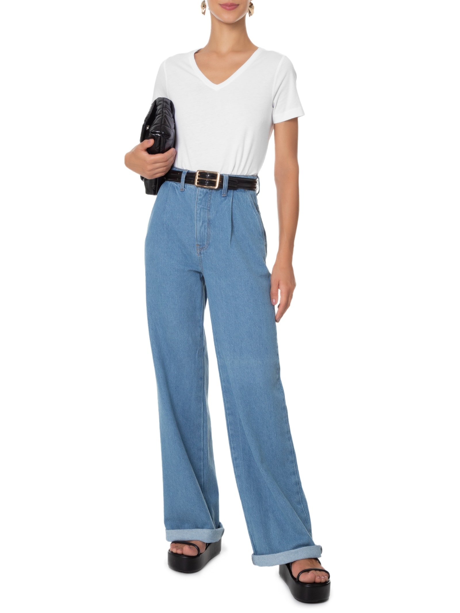 Kit 3 Camiseta Feminina Pima Gola V Branco '2Essential