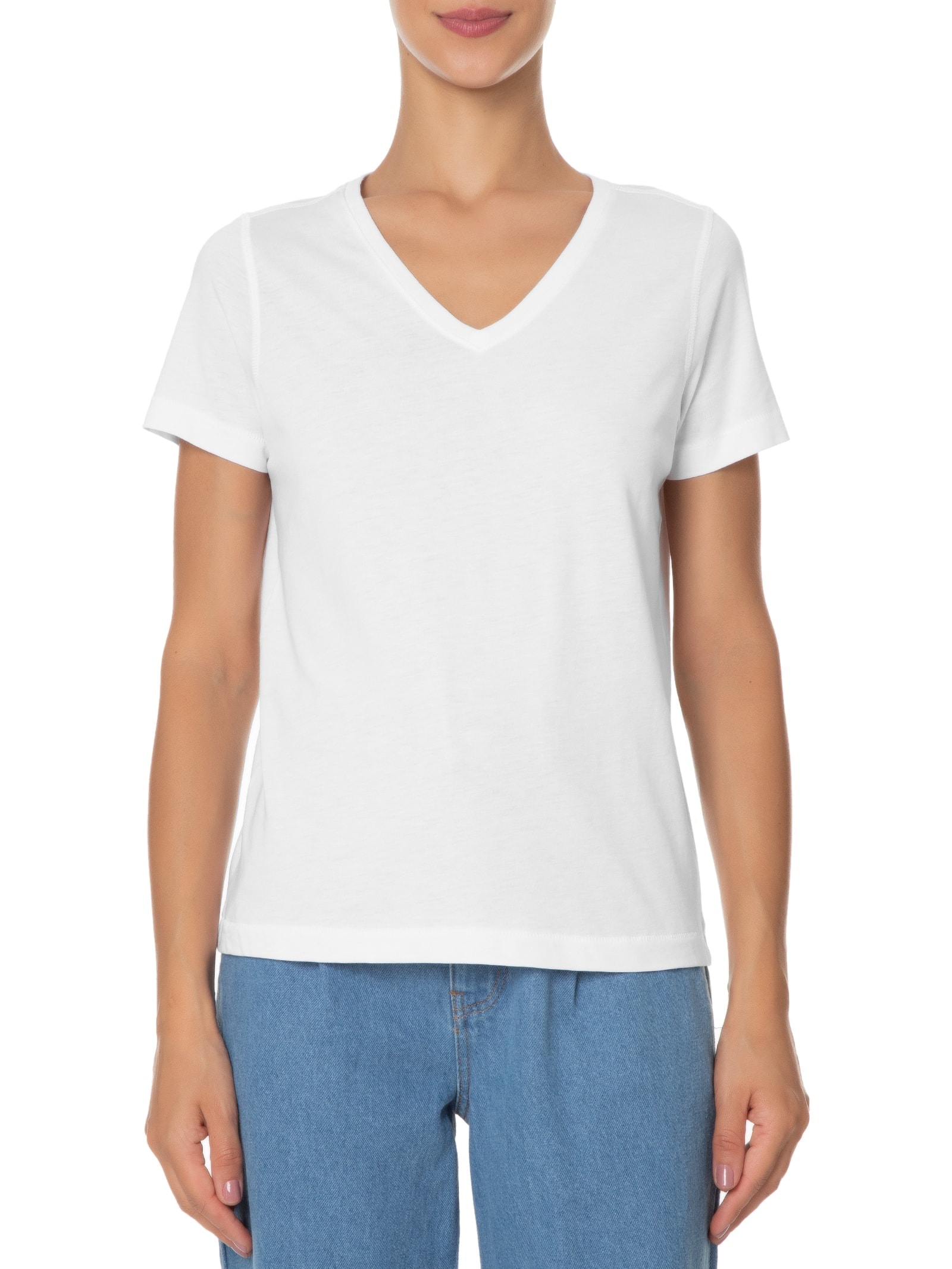 Kit 3 Camiseta Feminina Pima Gola V Branco '2Essential