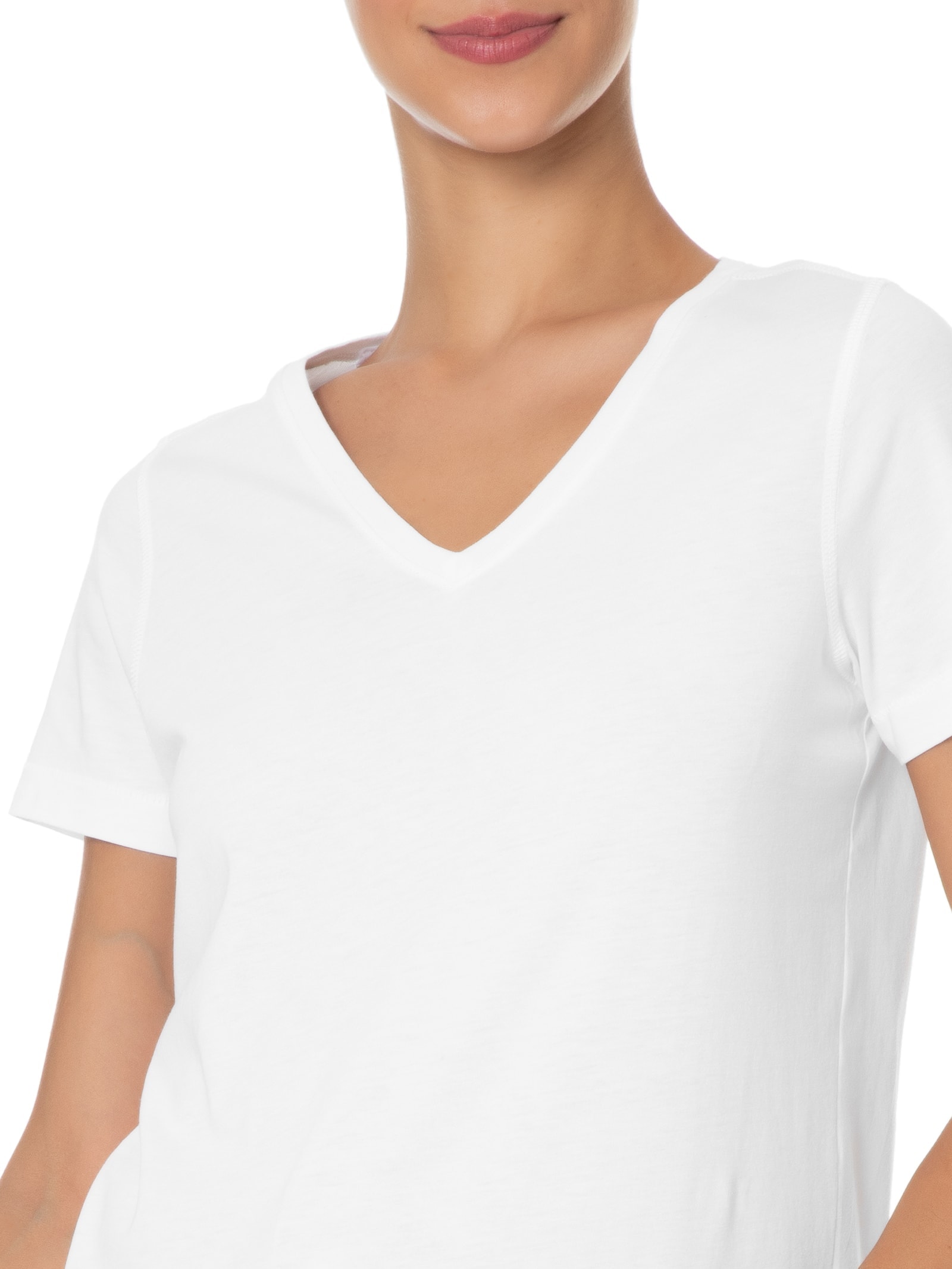 Kit 3 Camiseta Feminina Pima Gola V Branco '2Essential
