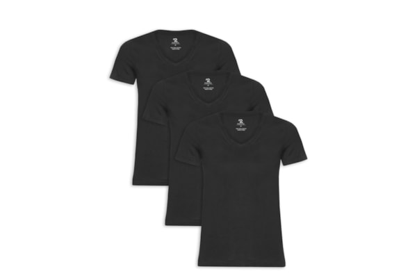 Kit 3 Camiseta Feminina Pima Gola V - Preto