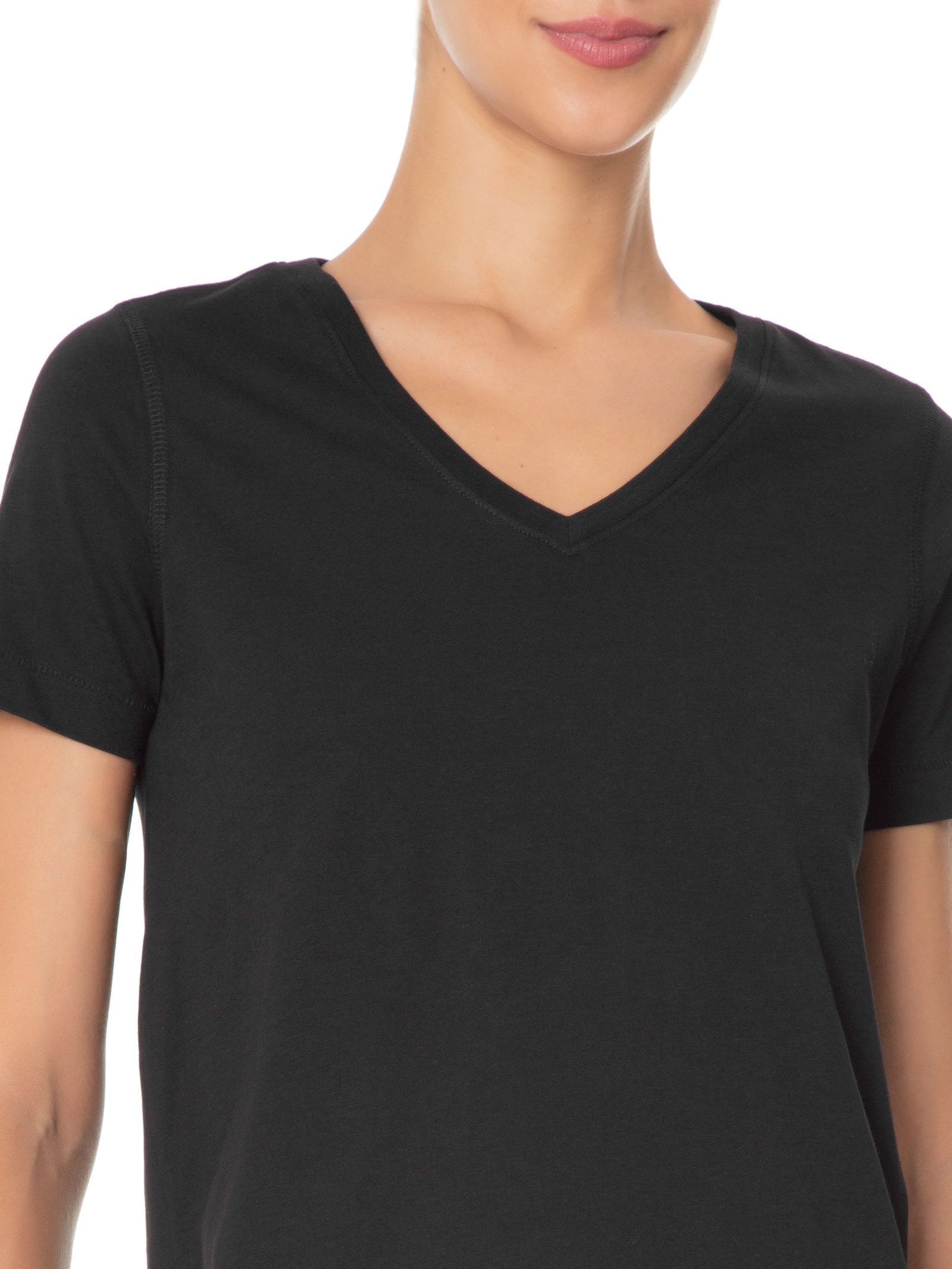Kit 3 Camiseta Feminina Pima Gola V Preto '2Essential