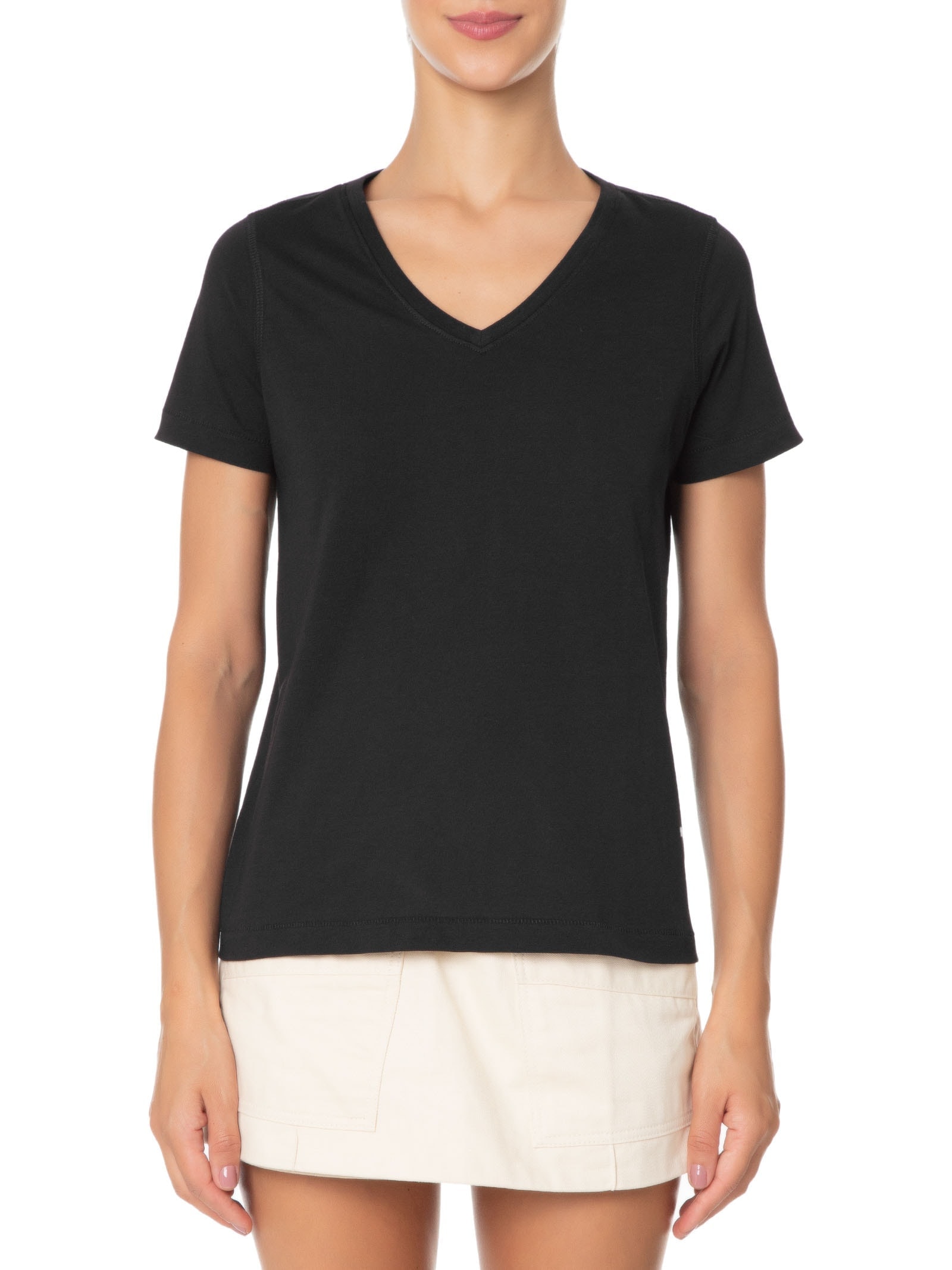 Kit 3 Camiseta Feminina Pima Gola V Preto '2Essential