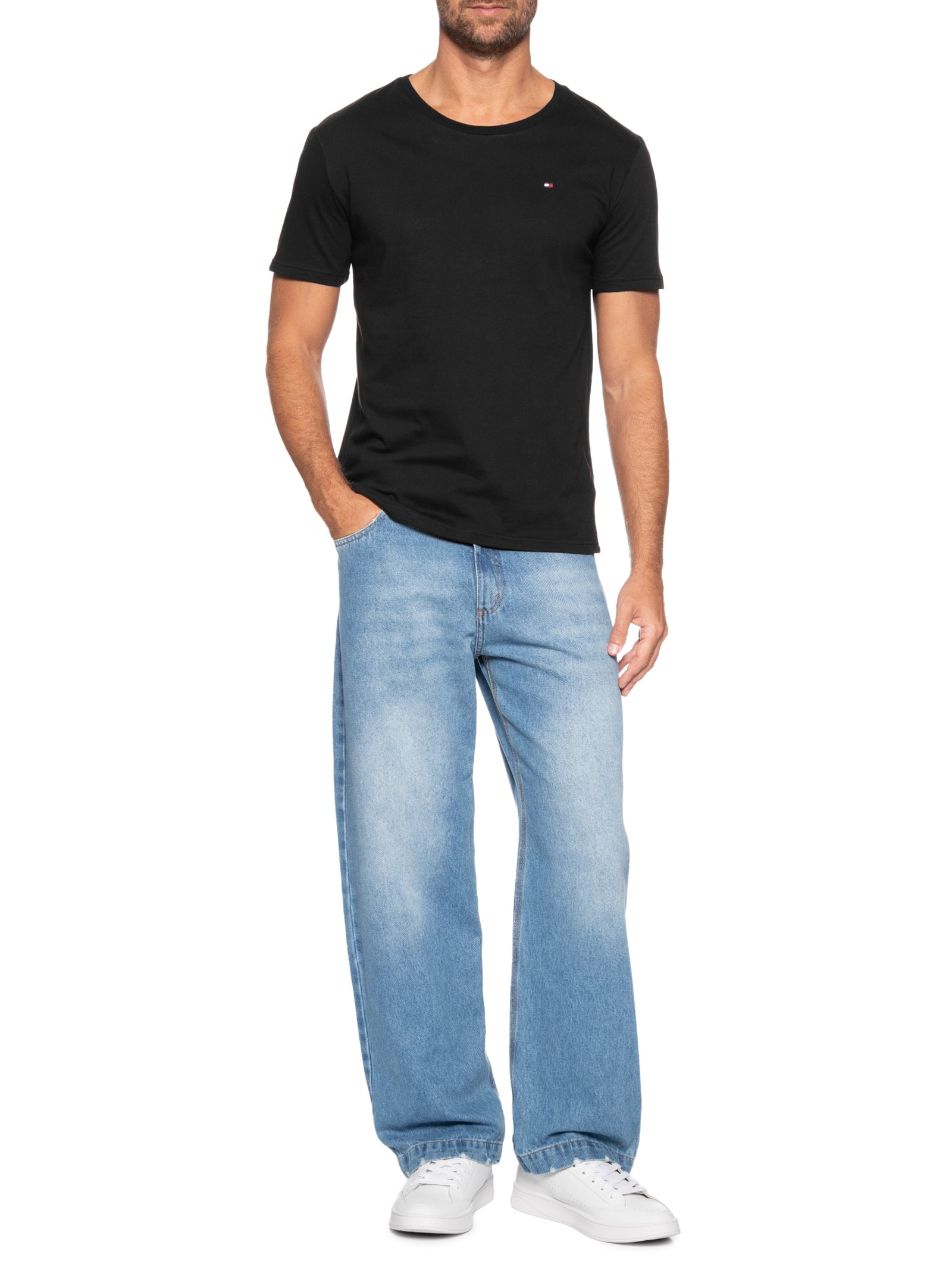 Kit 3 Camisetas Masculinas Básicas Em Algodão Preto Tommy Hilfiger