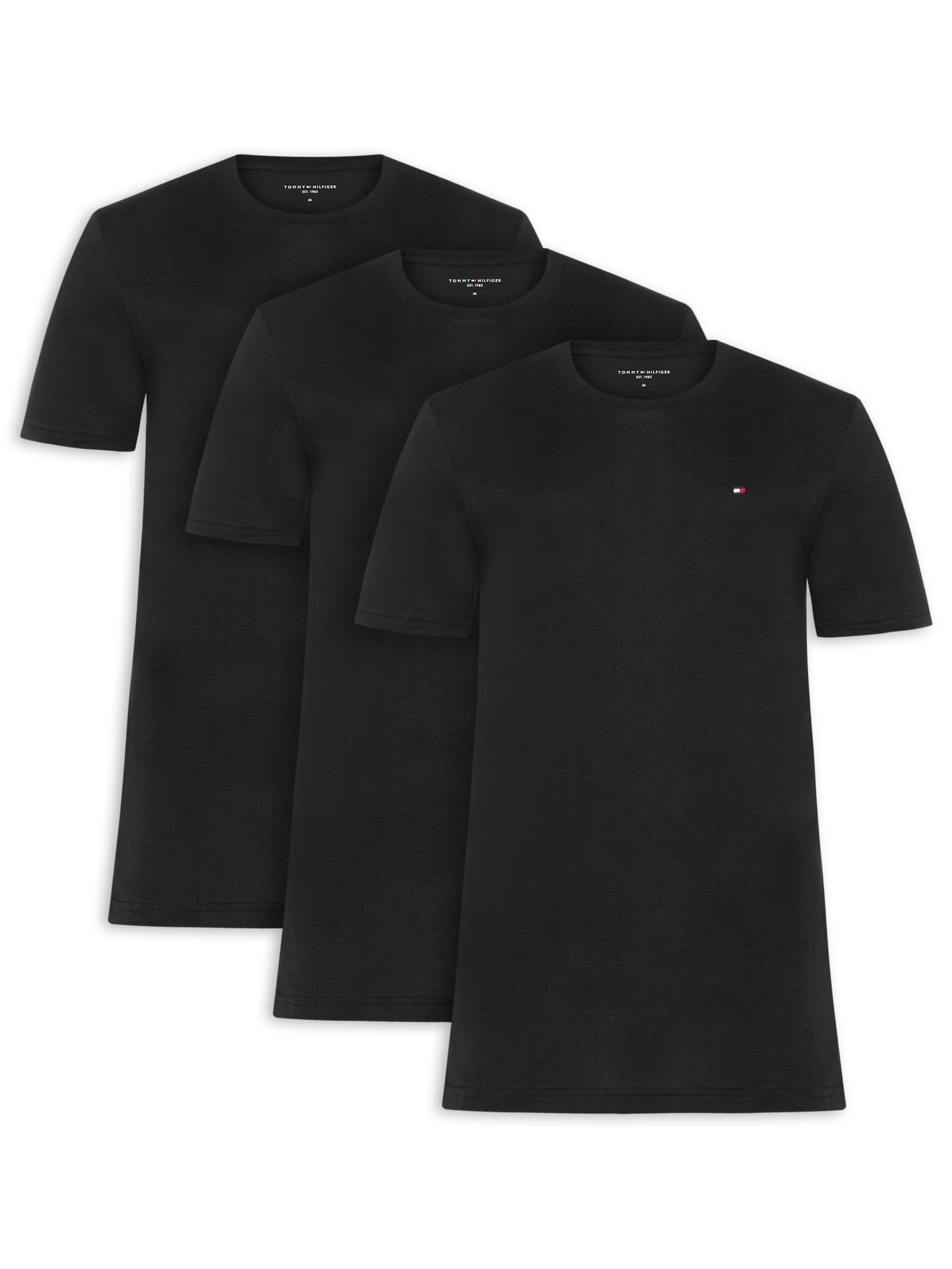Kit 3 Camisetas Masculinas Básicas Em Algodão Preto Tommy Hilfiger