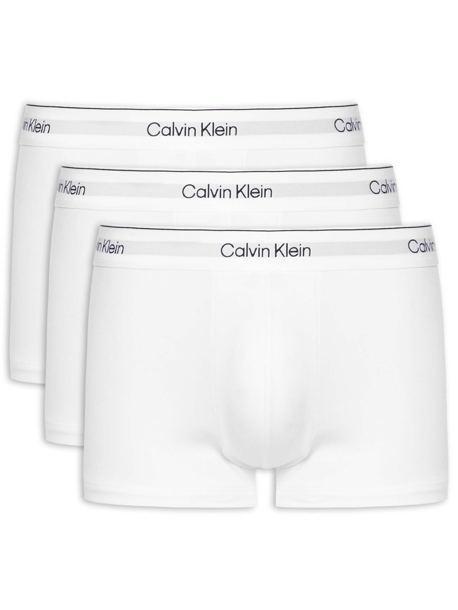 Kit 3 Cuecas Low Rise Trunk Icon Cotton Stretch Branco Calvin Klein Underwear