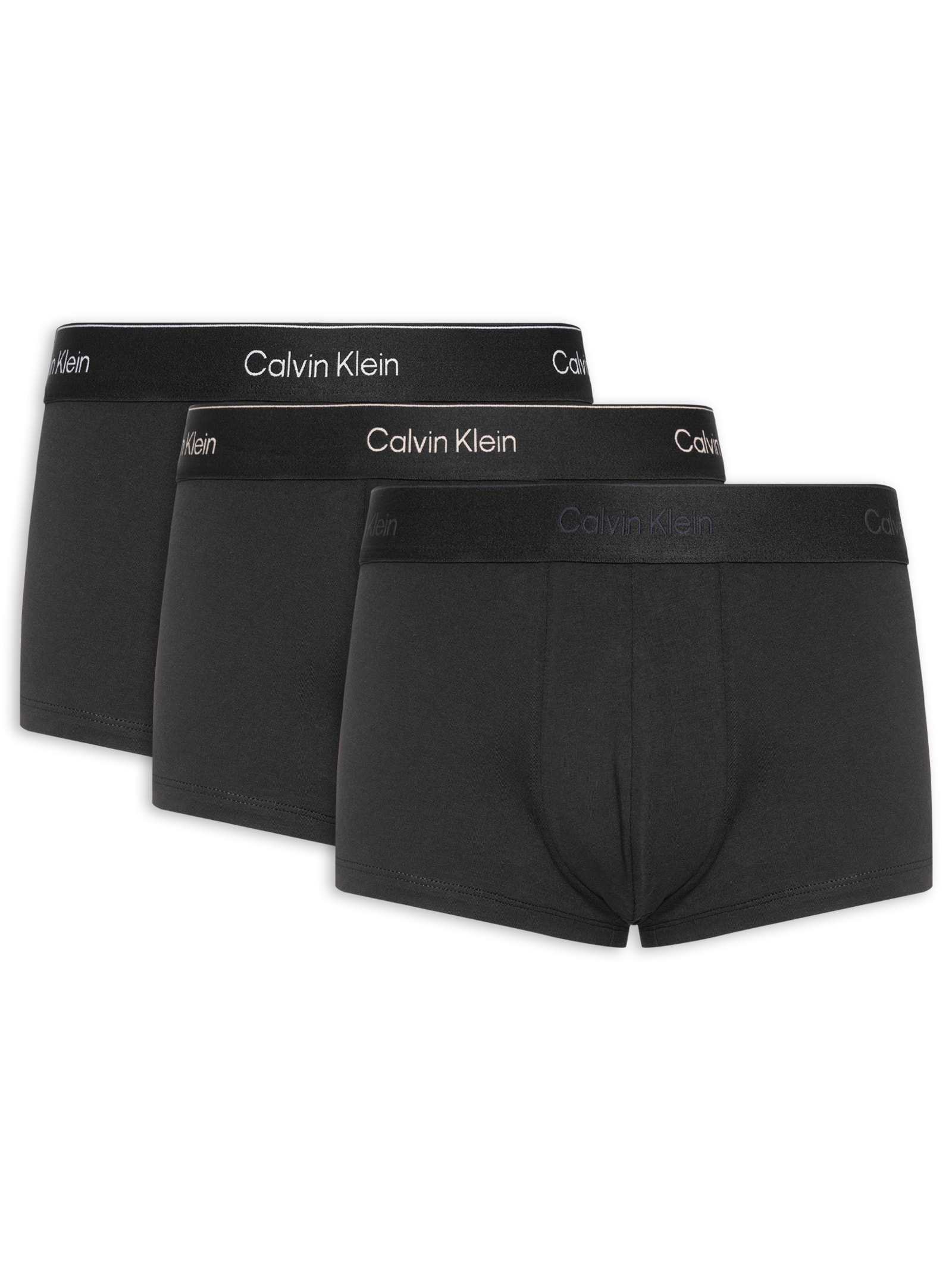 Kit 3 Cuecas Low Rise Trunk Icon Cotton Stretch Preto Calvin Klein Underwear