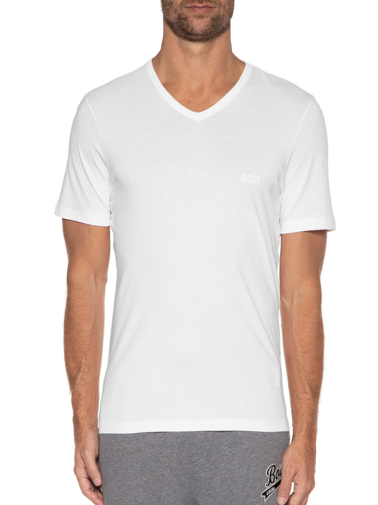 Kit Camisetas Masculinas 3 peças Gola V 3P Classic Branco Boss