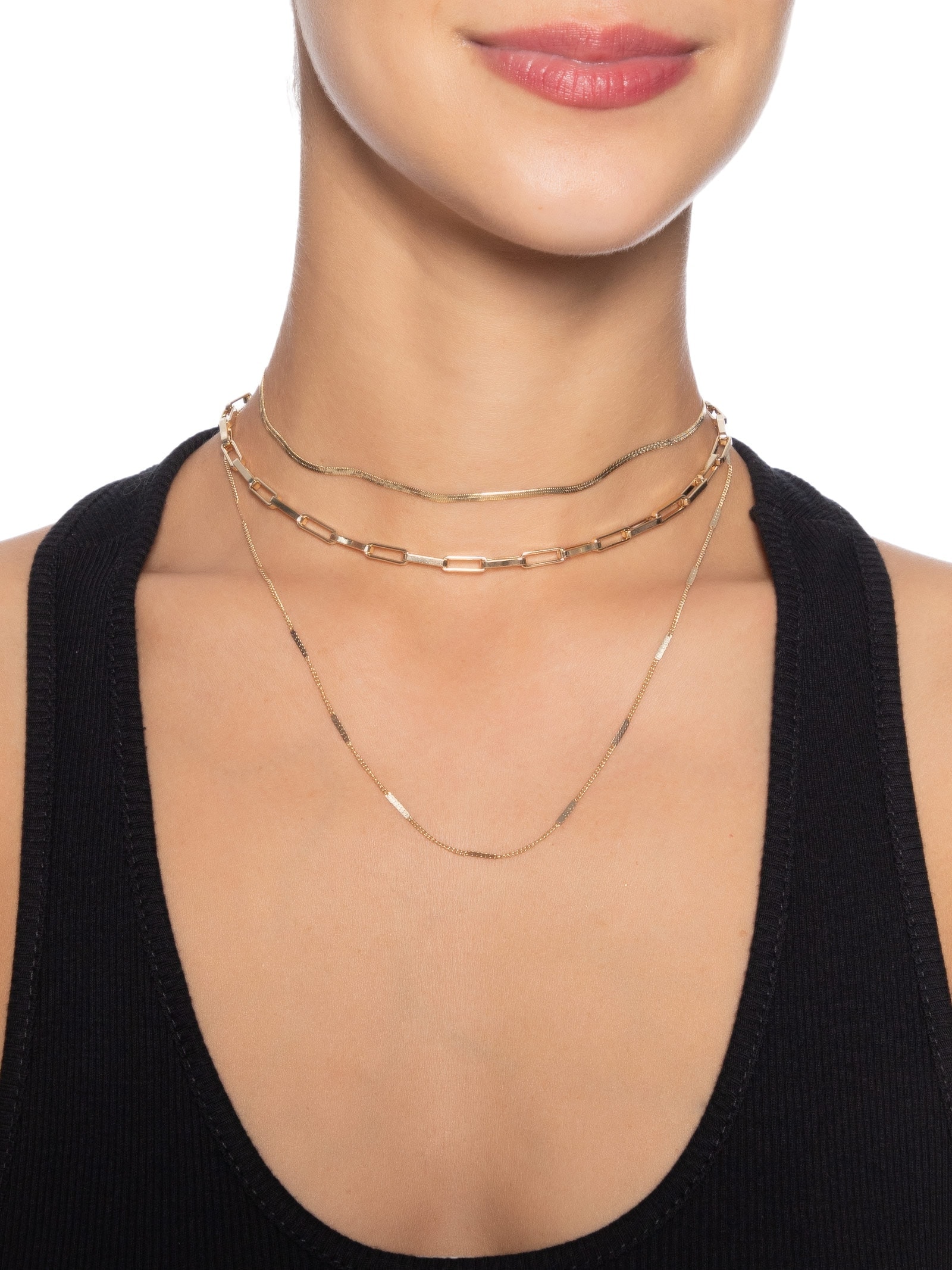 Kit Colar Feminino Folheado Diferentes Elos Dourado Basiq