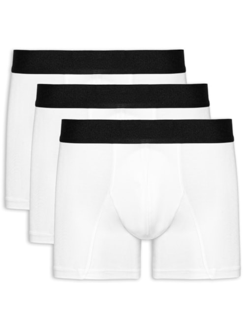 Kit Cueca Boxer Elástico Pima 3 Peças – Branco