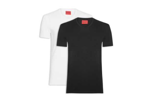 Kit De 2 Camisetas Masculina Gola V - Preto