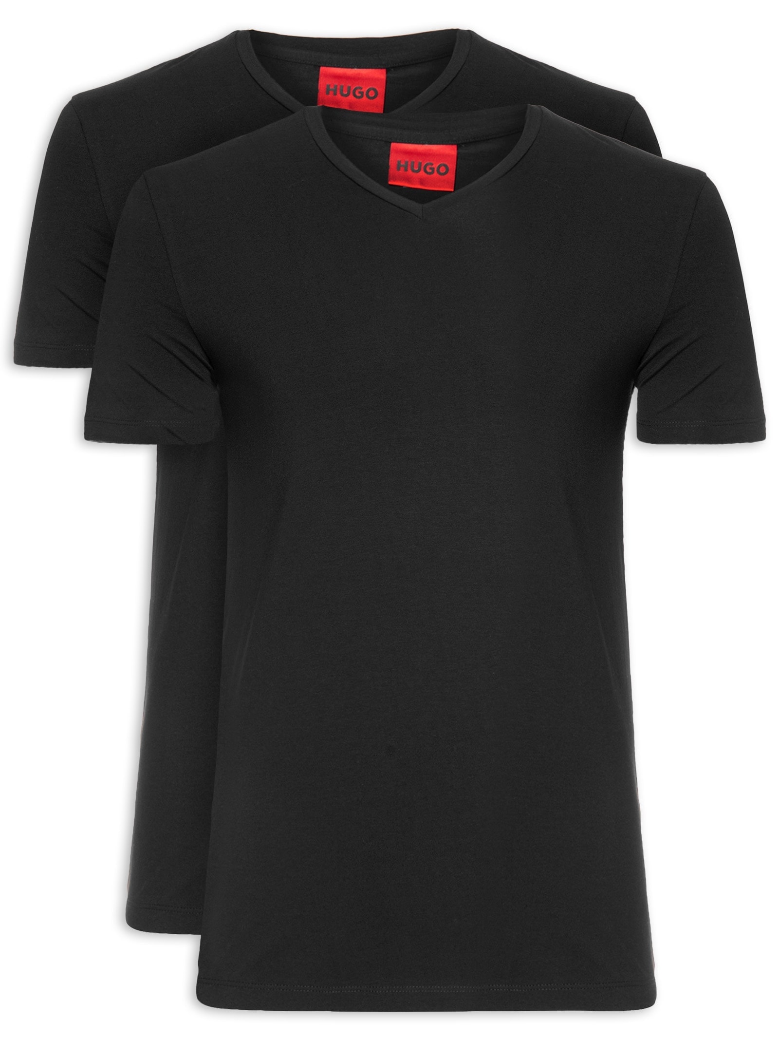 Kit De 2 Camisetas Masculinas Gola V Preto Hugo