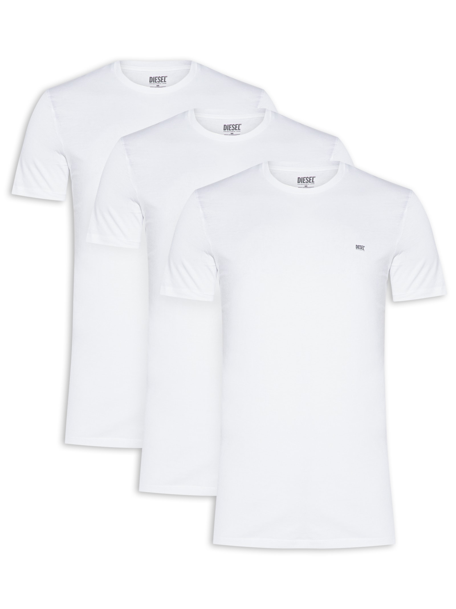 Kit de 3 Camisetas Masculinas em Algodão Branco Diesel