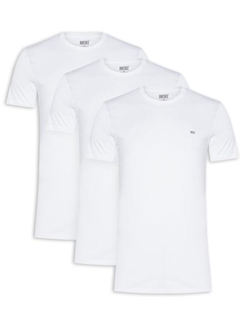 Kit de 3 Camisetas Masculinas em Algodão – Branco