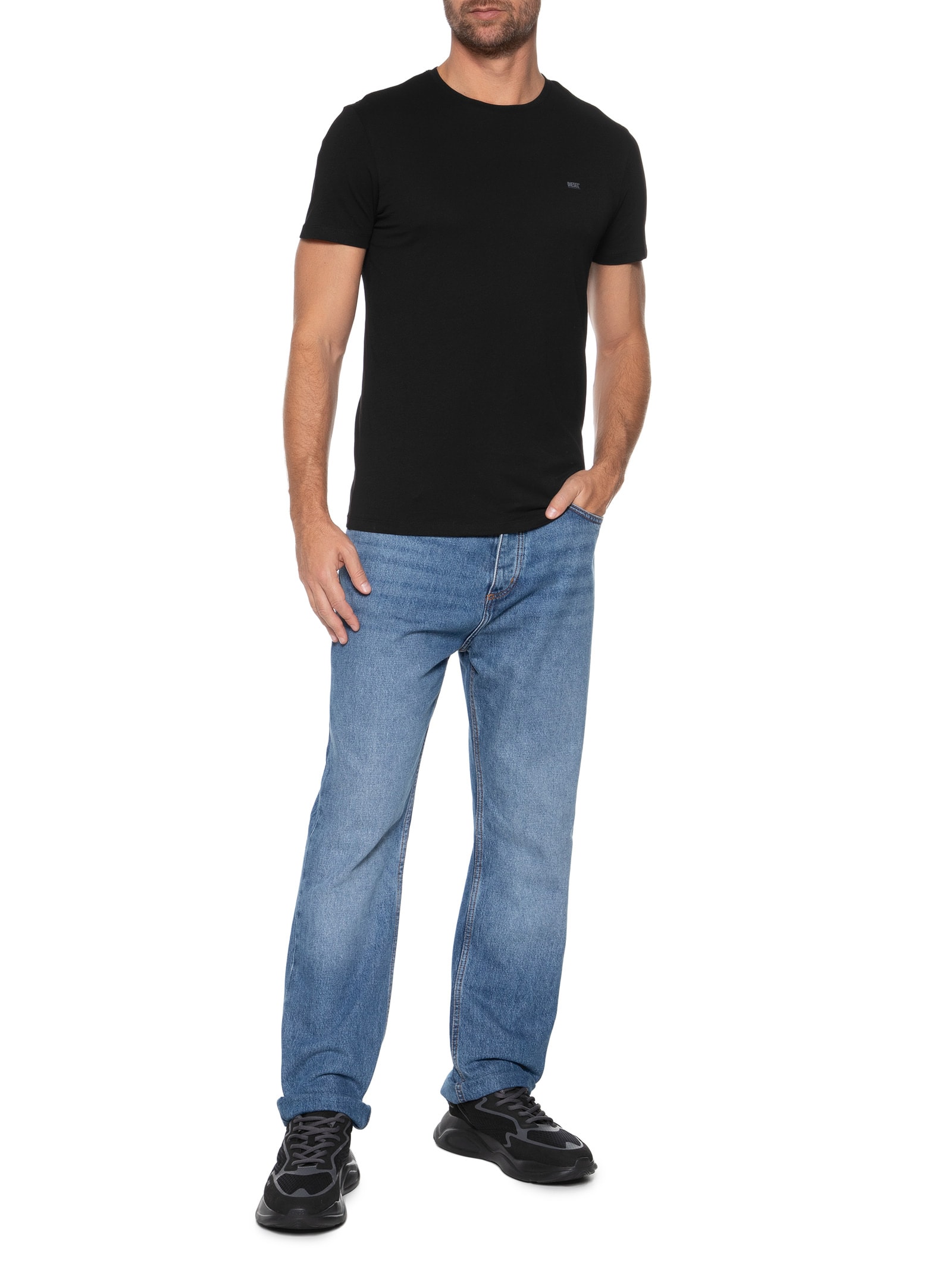 Kit de 3 Camisetas Masculinas em Algodão Preto Diesel