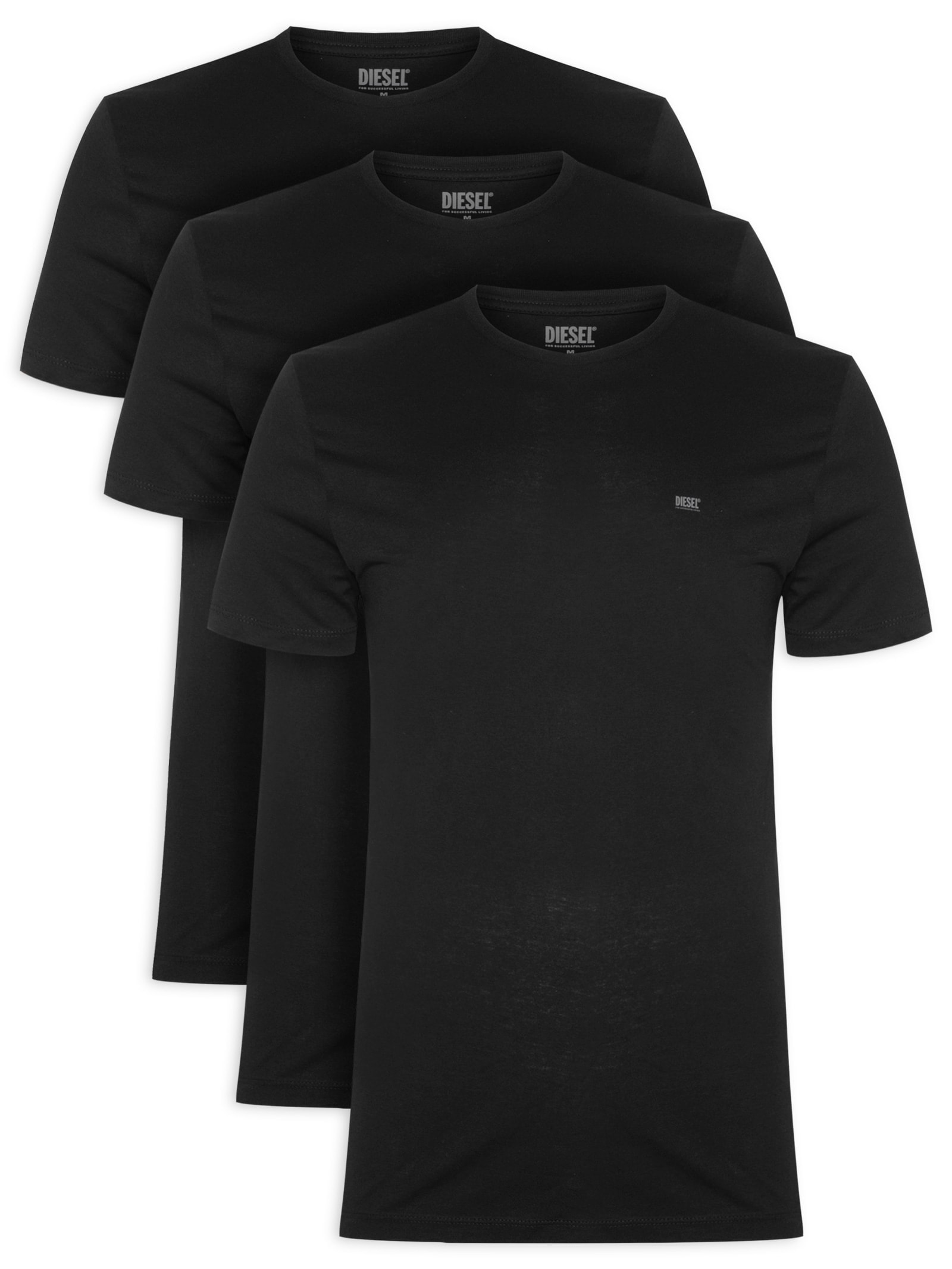 Kit de 3 Camisetas Masculinas em Algodão Preto Diesel