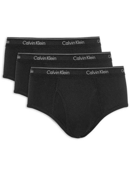 Kit de 3 Cuecas Brief De Cotton Rib - Preto