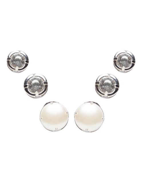 Kit De Brincos Feminino Médio Maxi Pérolas – Prata