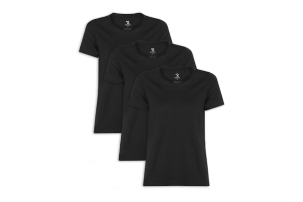 Kit De Camiseta Feminina Pima Manga Curta Decote Redondo 3 Peças - Preto