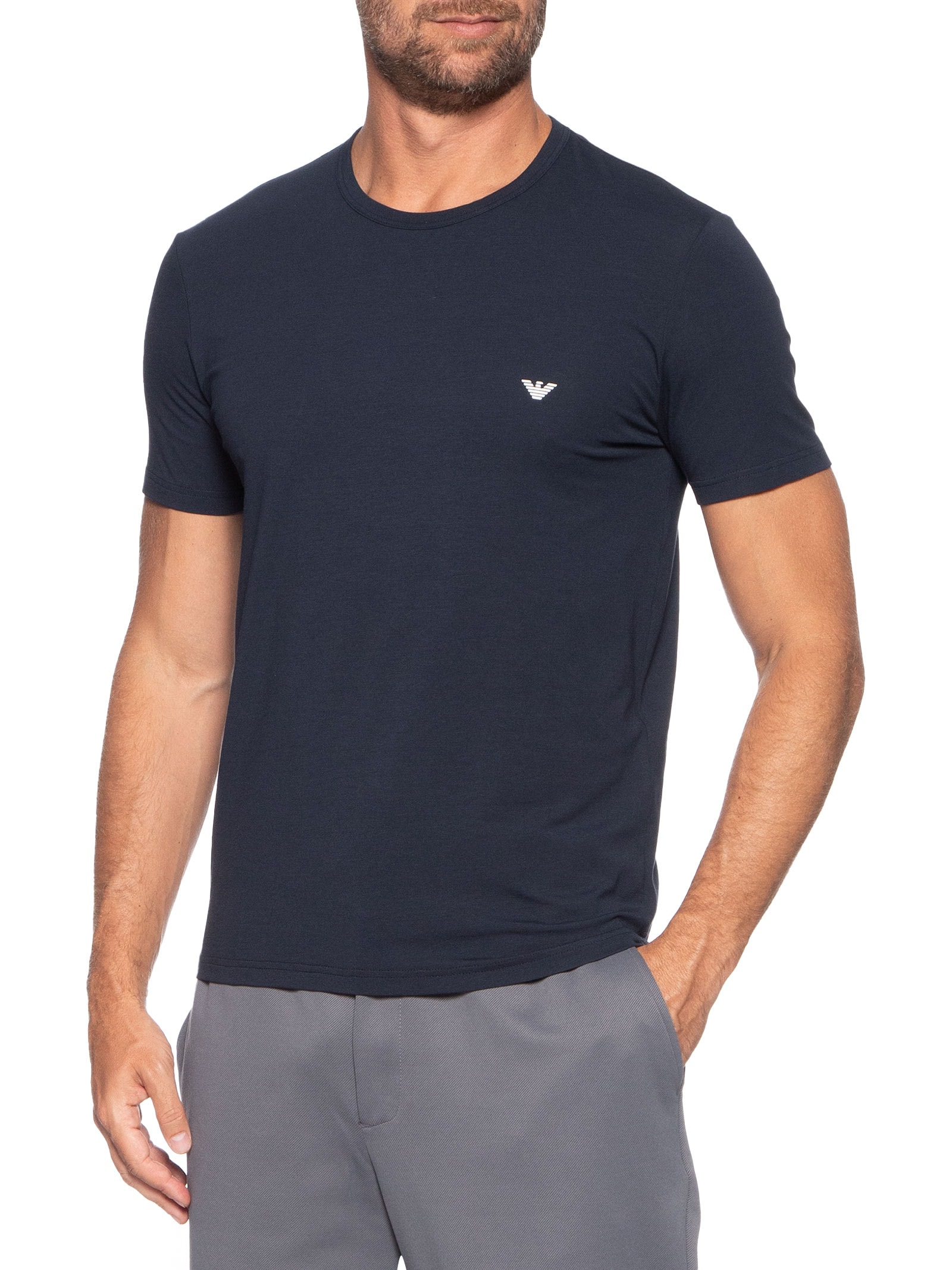 Kit De Camiseta Masculina 2 Peças Mc Parte Alta Azul Emporio Armani Bodywear