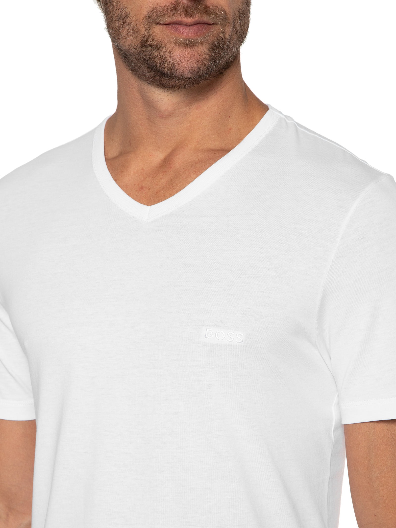 Kit de Camiseta Masculina Gola V Classic 3 Peças Branco Boss