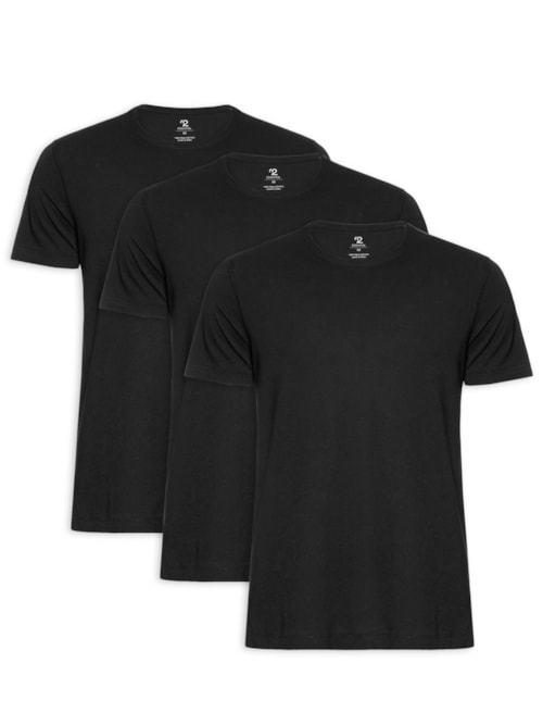 Kit De Camiseta Masculina Pima Manga Curta Careca Regular Fit 3 Peças - Preto