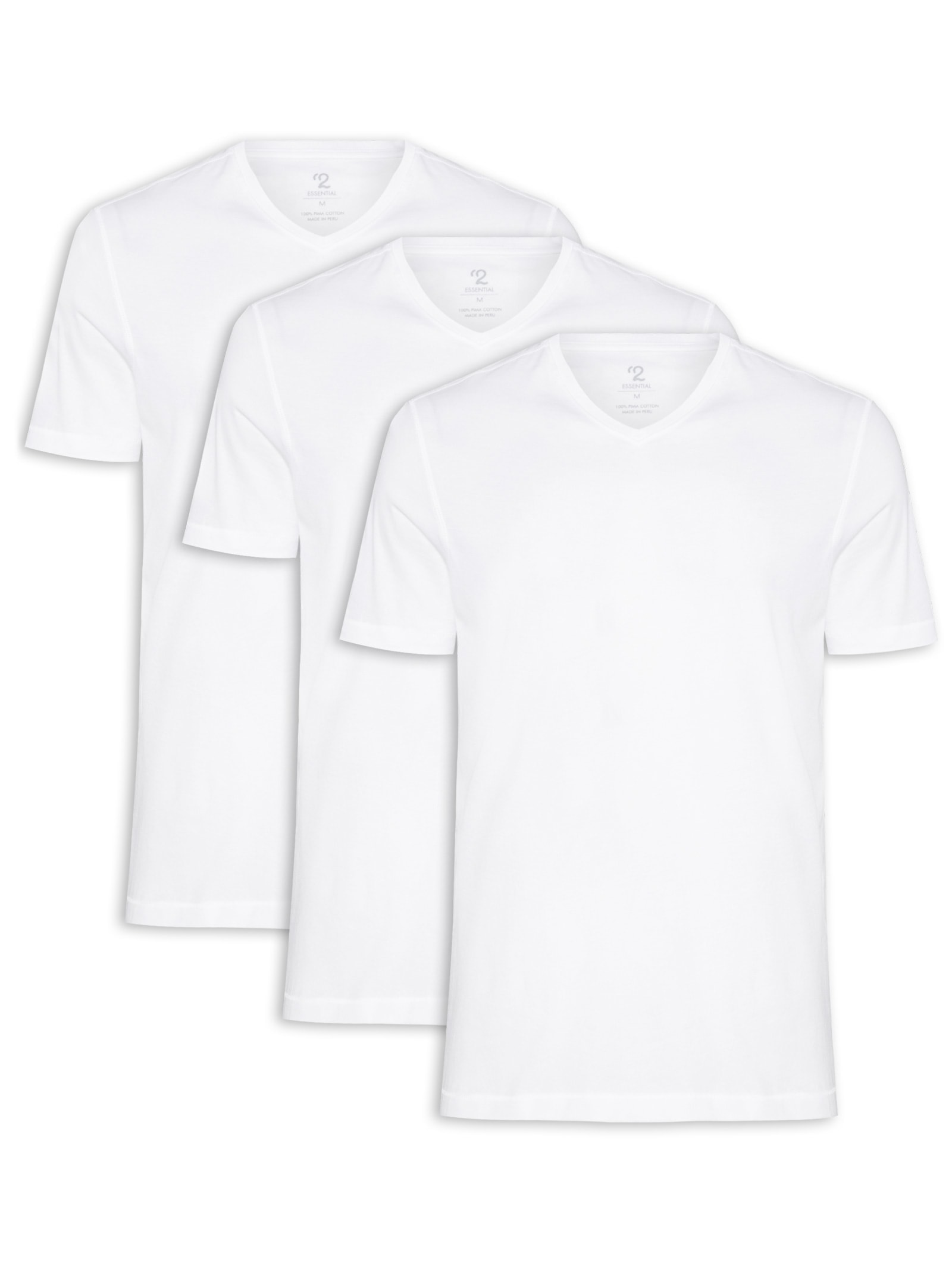 Kit De Camiseta Masculina Pima Manga Curta Gola V Regular Fit 3 Peças Branco '2 Essential