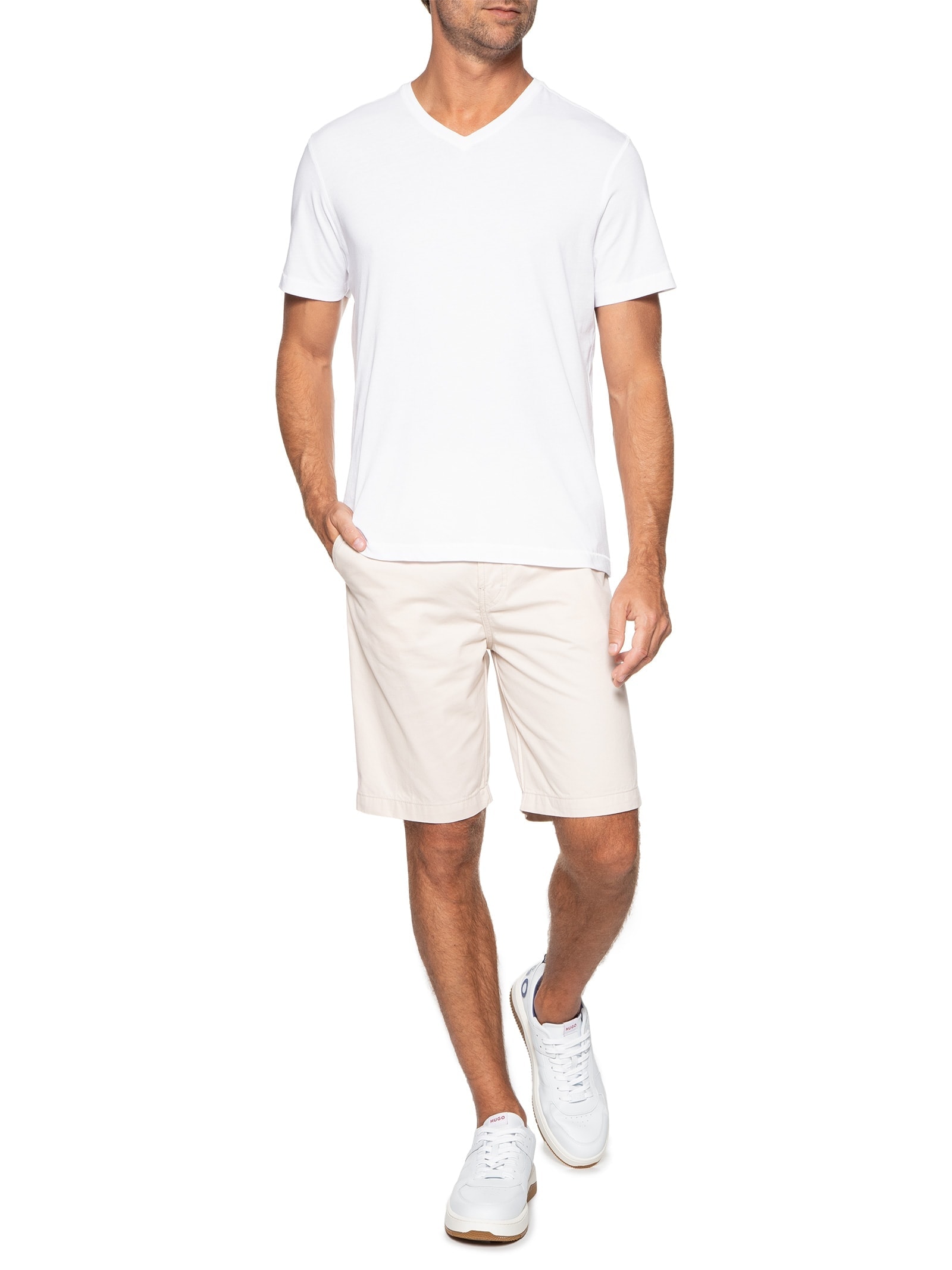 Kit De Camiseta Masculina Pima Manga Curta Gola V Regular Fit 3 Peças Branco '2 Essential