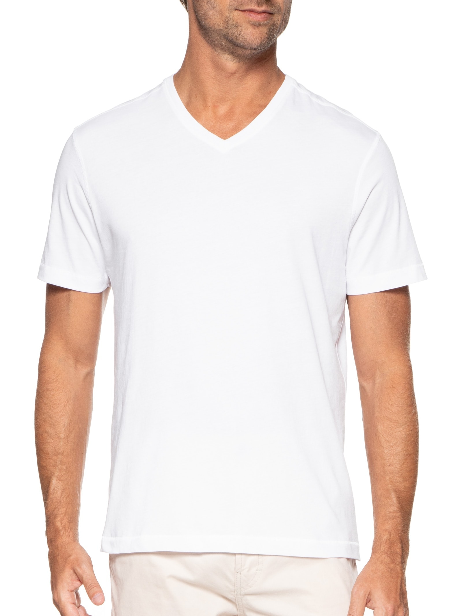 Kit De Camiseta Masculina Pima Manga Curta Gola V Regular Fit 3 Peças Branco '2 Essential