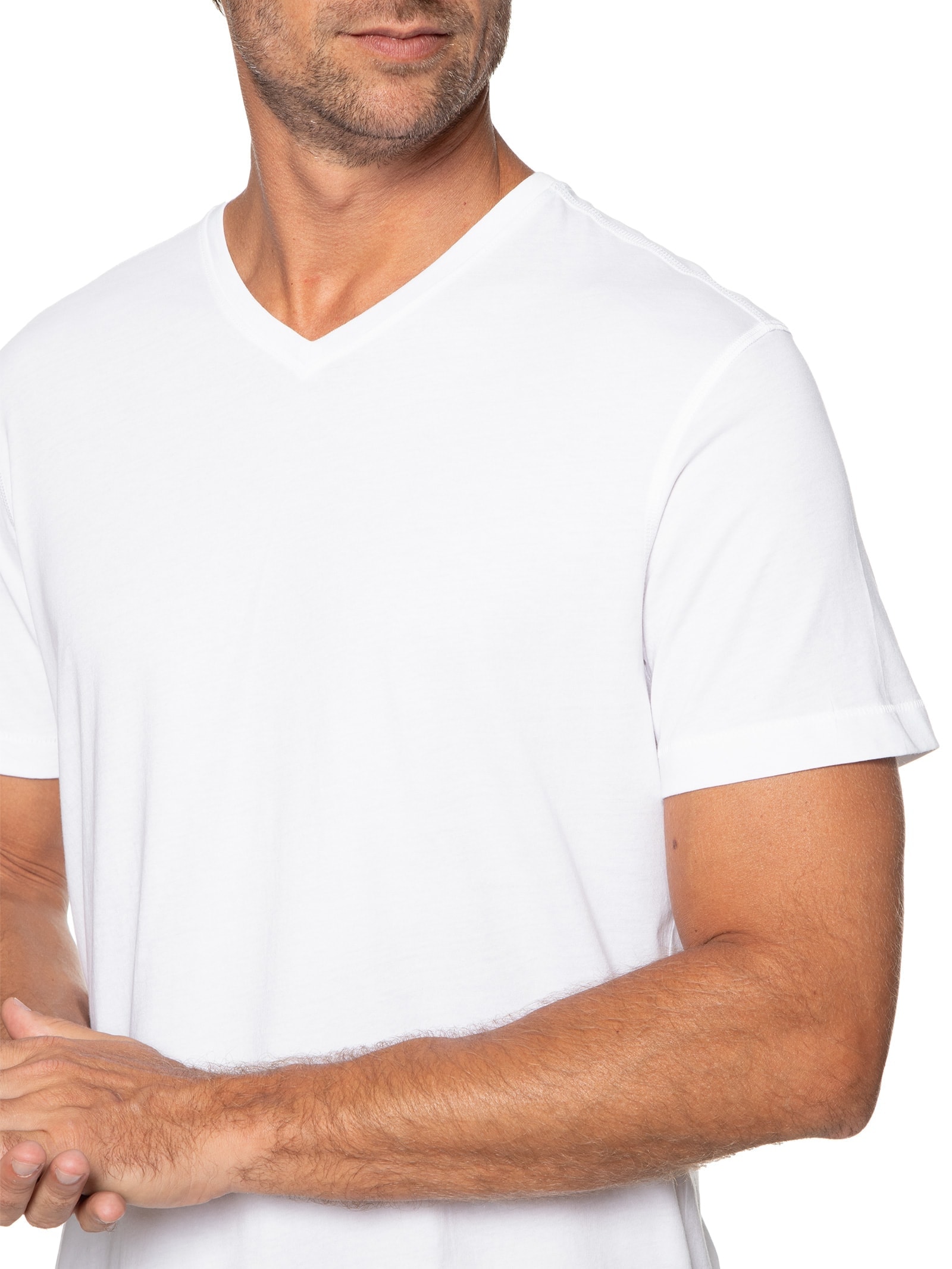 Kit De Camiseta Masculina Pima Manga Curta Gola V Regular Fit 3 Peças Branco '2 Essential