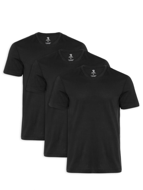 Kit De Camiseta Masculina Pima Manga Curta Gola V Regular Fit 3 Peças – Preto