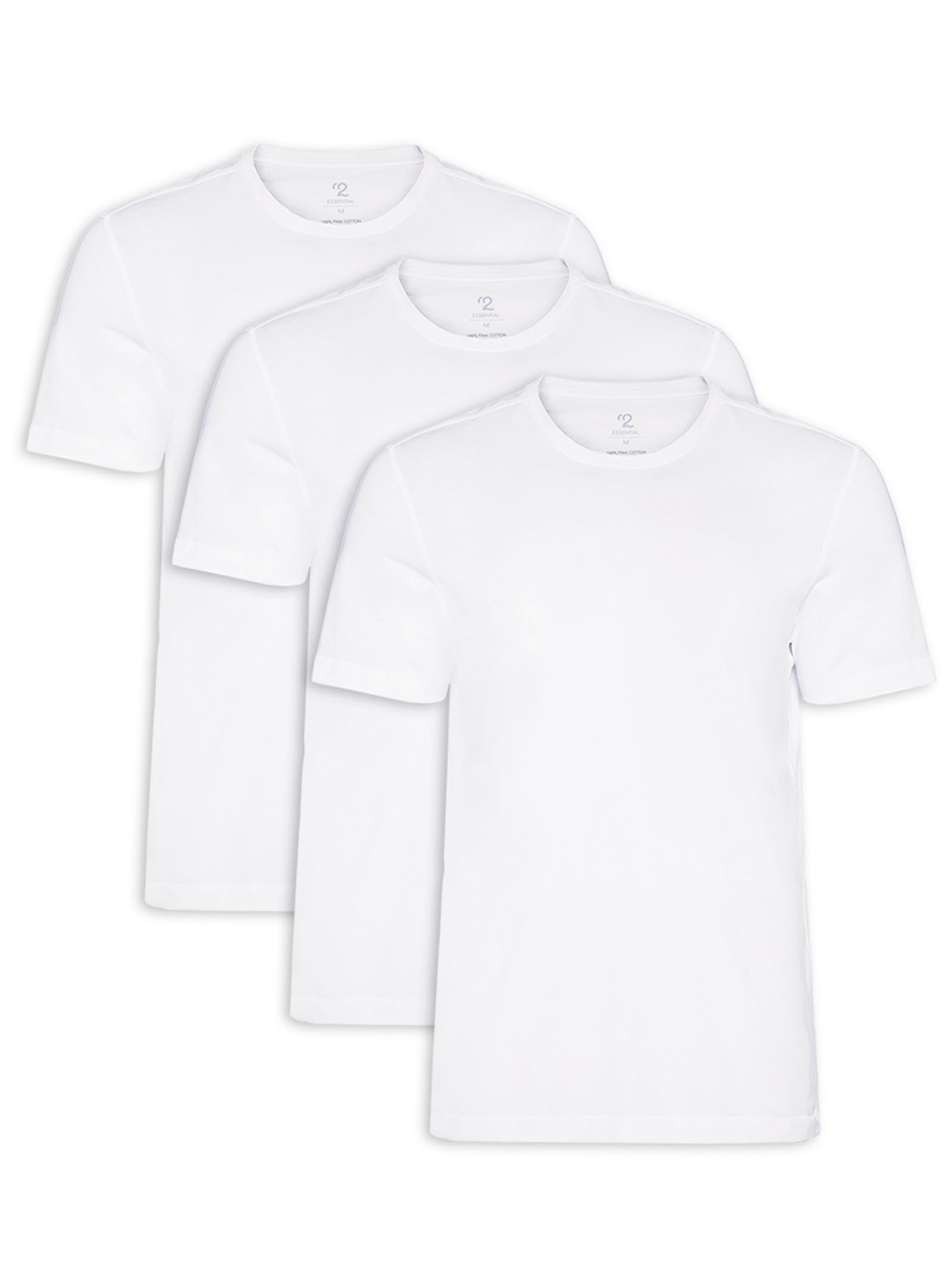 Kit De Camisetas Masculina Pima Manga Curta Gola Careca Regular Fit 3 Peças Branco '2 Essential