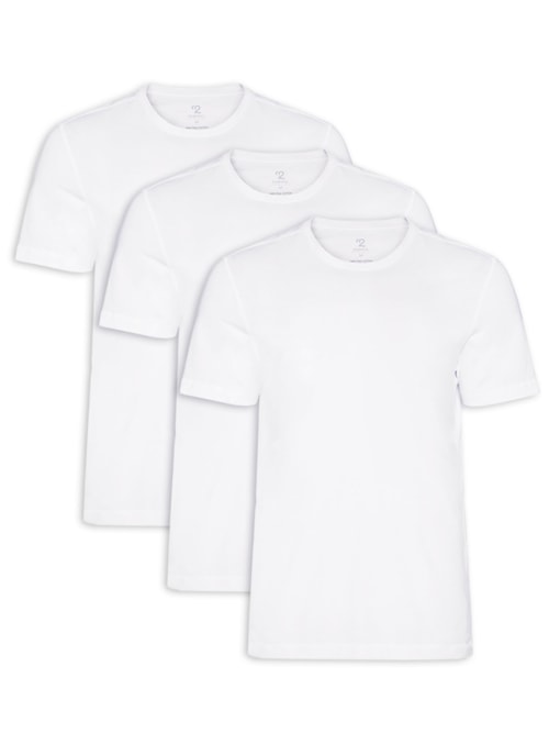 Kit De Camisetas Masculina Pima Manga Curta Gola Careca Regular Fit 3 Peças - Branco