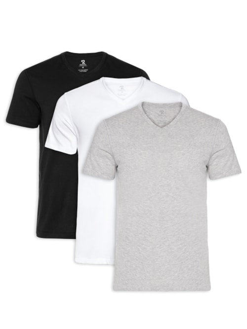 Kit De Camisetas Masculina Pima Manga Curta Gola V Regular Fit 3 Peças