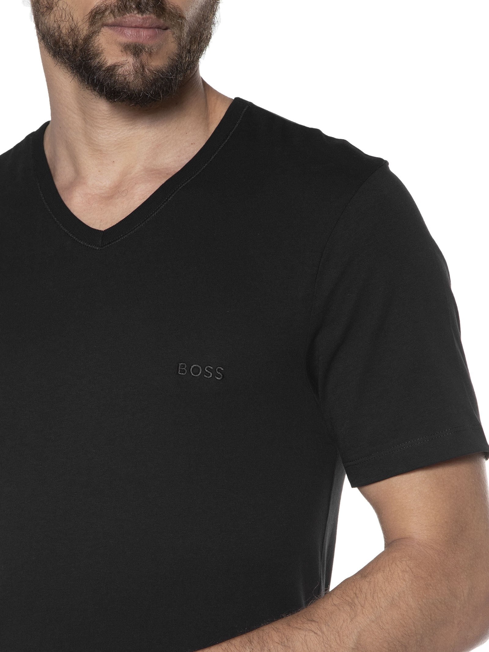 Kit De Camisetas Masculinas 3 Peças Gola V Classic Preto Boss