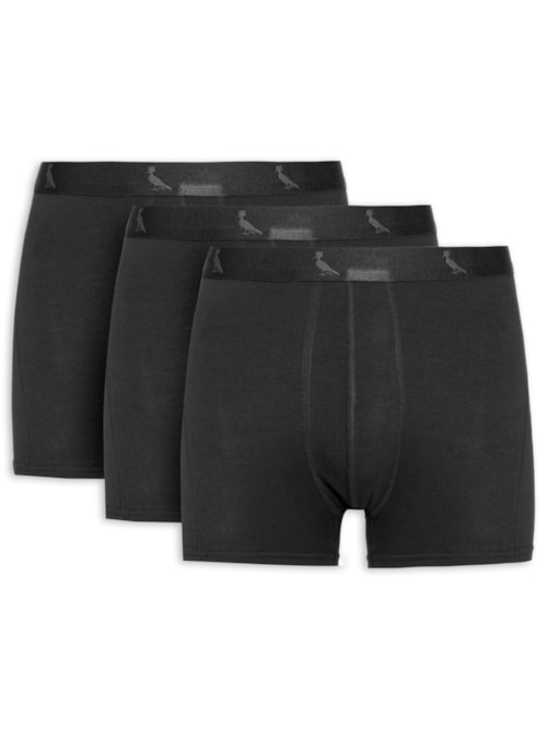 Kit De Cuecas Boxer Monocromático 3 Peças – Preto