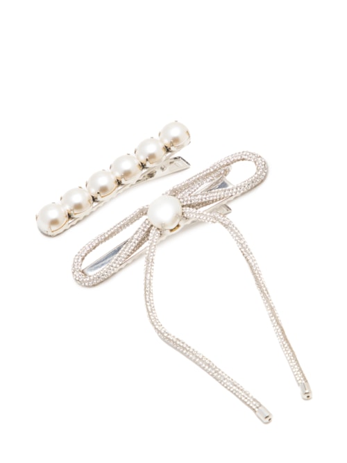 Kit De Presilhas Laço E Pérolas – Prata