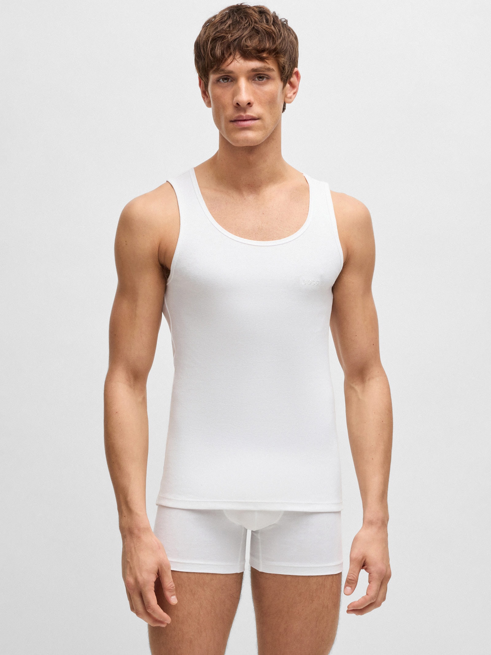 Kit De Regatas Masculinas 3 Peças Rib Classic Branco Boss