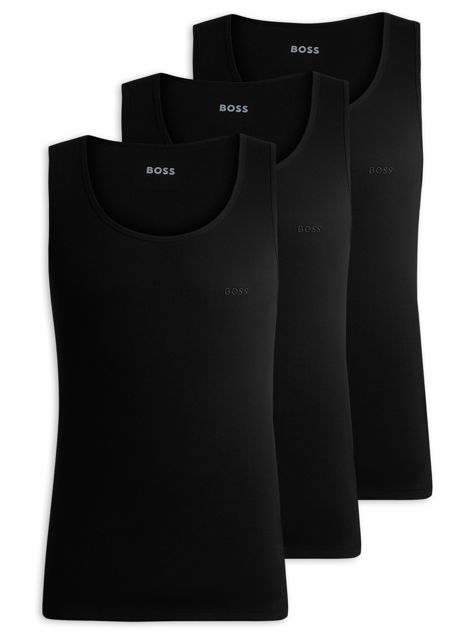 Kit De Regatas Masculinas 3 Peças Rib Classic Preto Boss