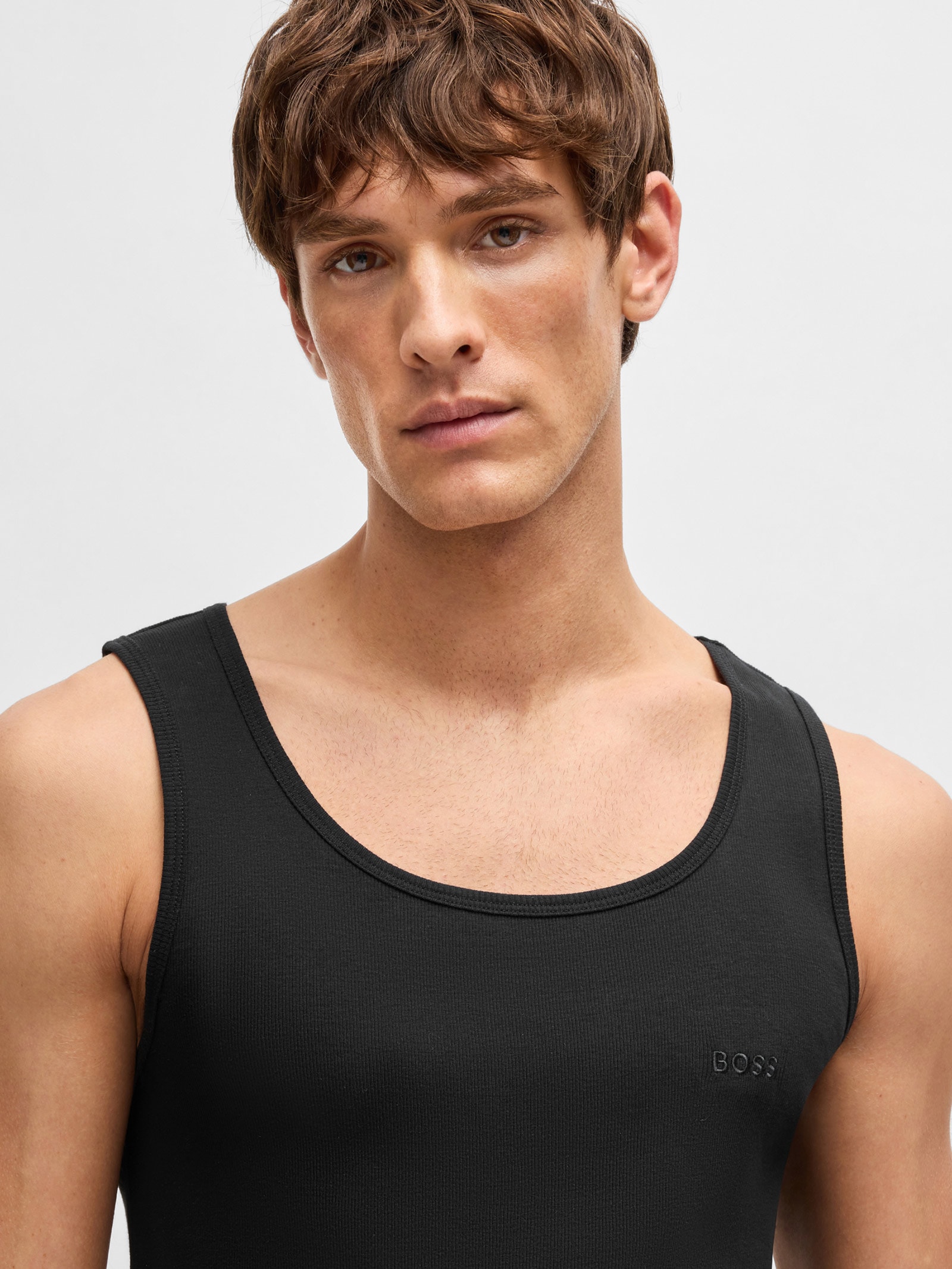 Kit De Regatas Masculinas 3 Peças Rib Classic Preto Boss