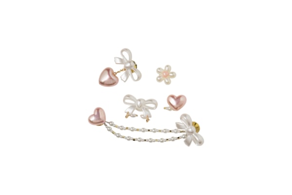Kit Jibbitz Feminino Bow And Pink Heart 5 Pack - Prateado