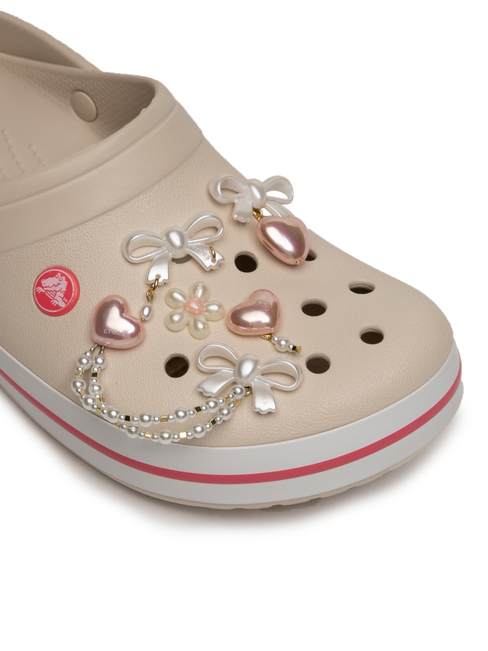 Kit Jibbitz Feminino Bow And Pink Heart 5 Pack Prateado Crocs